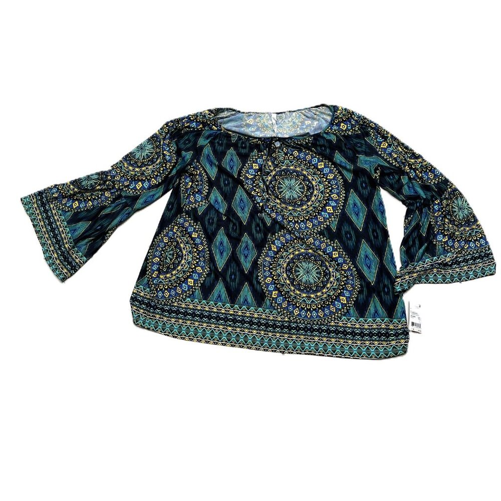 Macy's NY Collection Women's Plus Size 2X Boho Bell Sleeve Top Blouse NWT